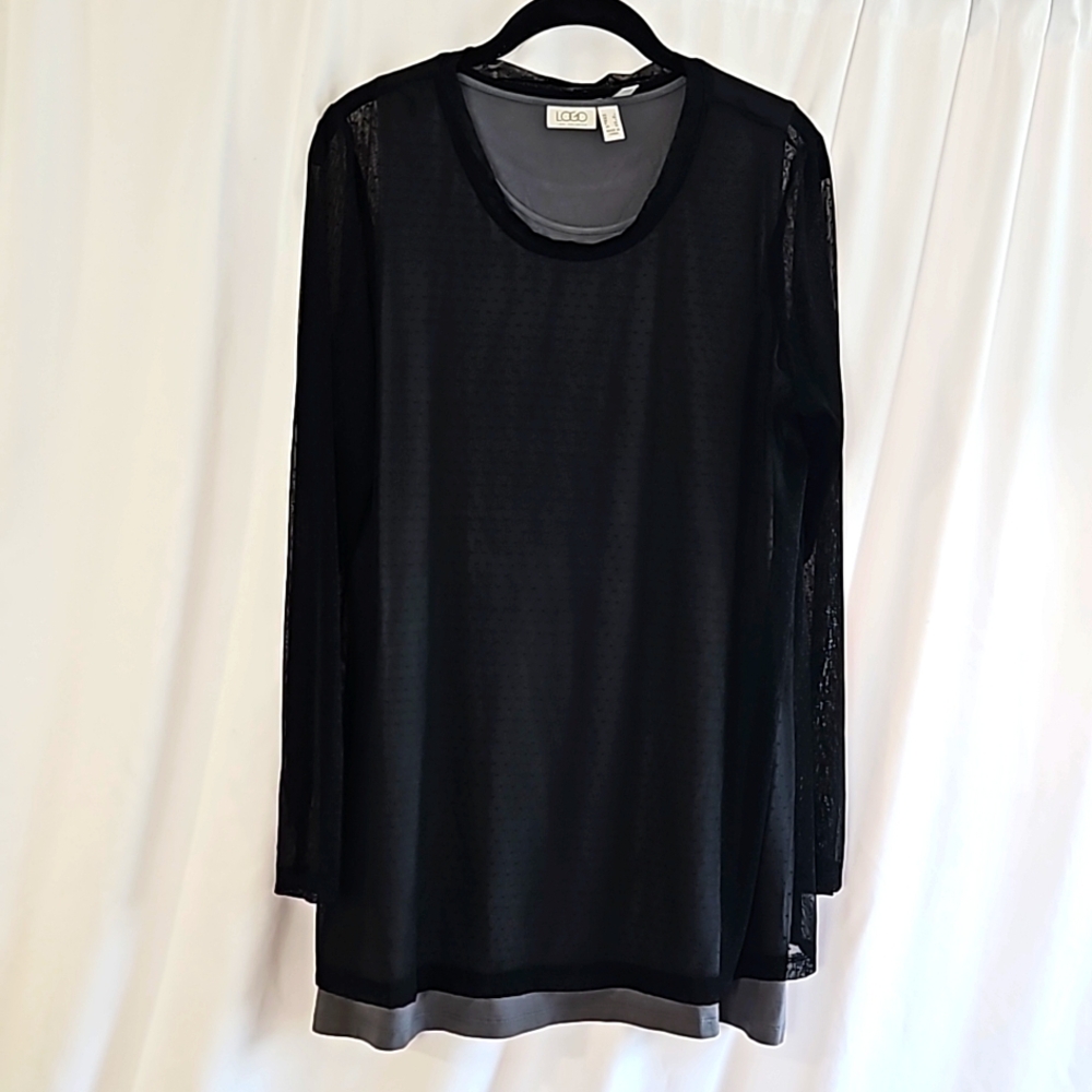 Balletcore Logo 2 pc black stretch dot lace tunic EUC L